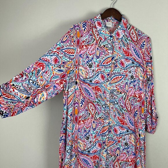 Cupio Tunic Top Womens XL Colorful Multicolor Floral Button Up 3/4‎ Sleeve Shirt - Picture 4 of 11